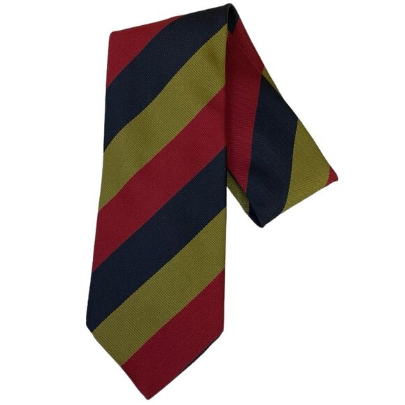 Pringle of Scotland Stripe Tie Gold Blue Red Made in Great Britain Vintage - Picture 1 of 6